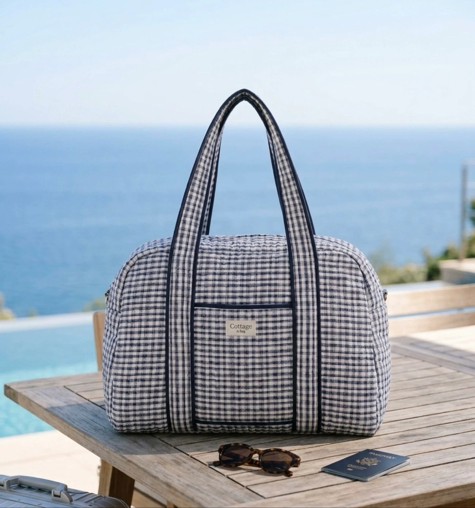 Sac de Voyage 100% Coton Collection Cottage & Bag / Modèle Carreaux Marine